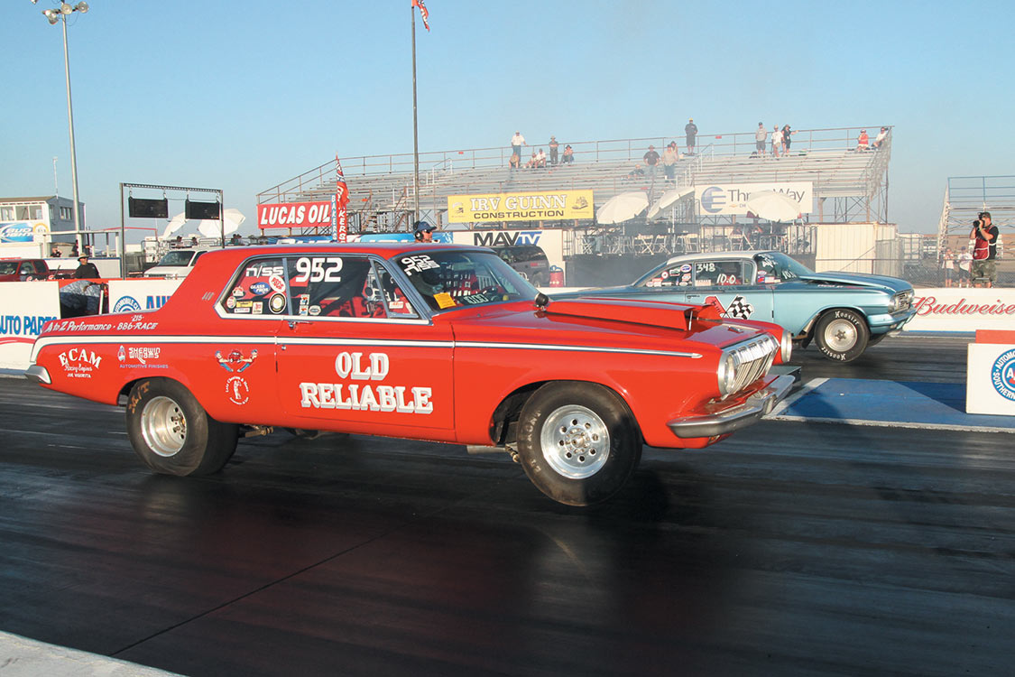 In the A/FX final, San Diegan Mitchell Akers in the ’60 Chevy beat Michael McCallum’s Grand Junction, CO, ’63 Dodge 400.