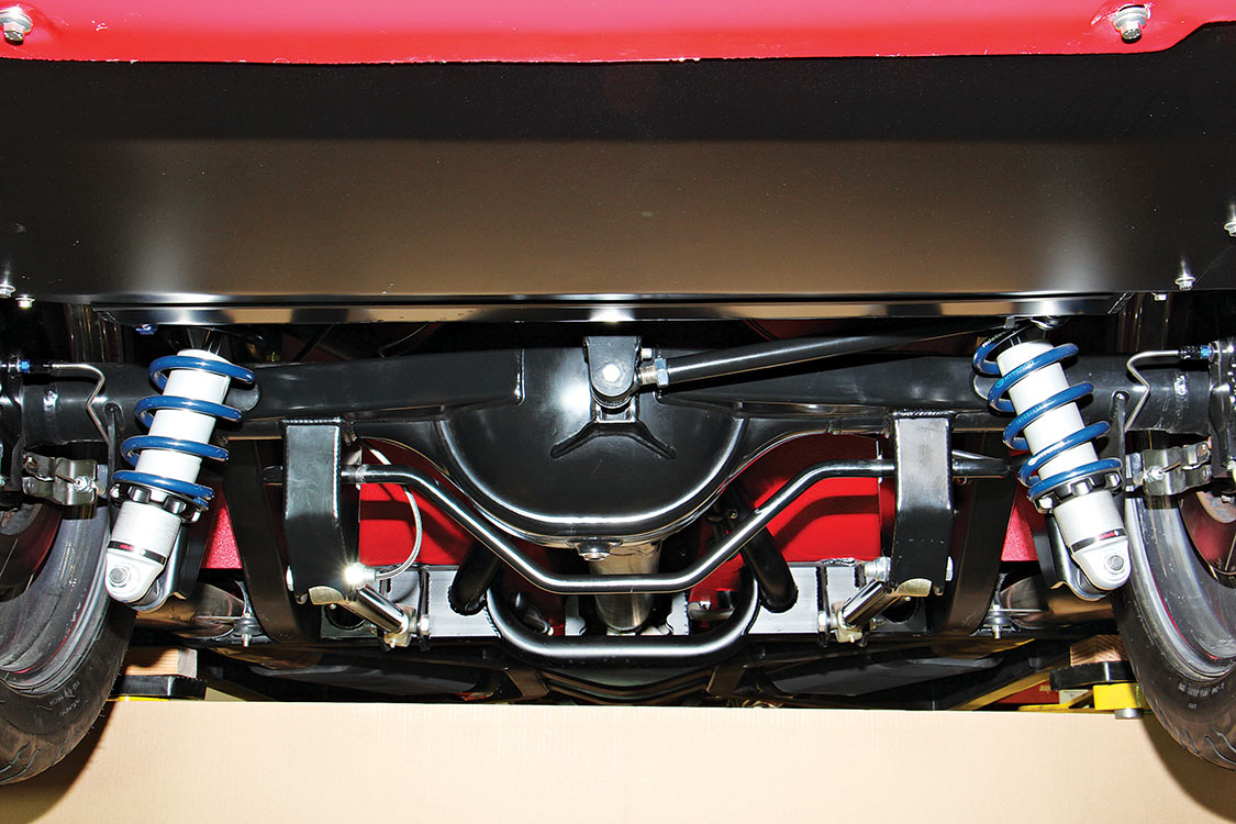 A worms-eye-view of the Art Morrison frame and front suspension