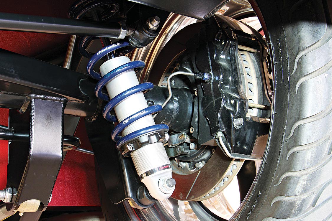 The rear Ridetech adjustable coilover shocks
