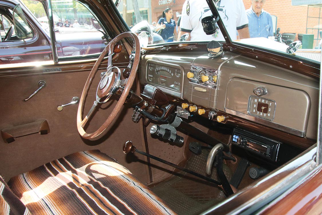 Interiors of the copper colored ’38 Chevy 4 door 